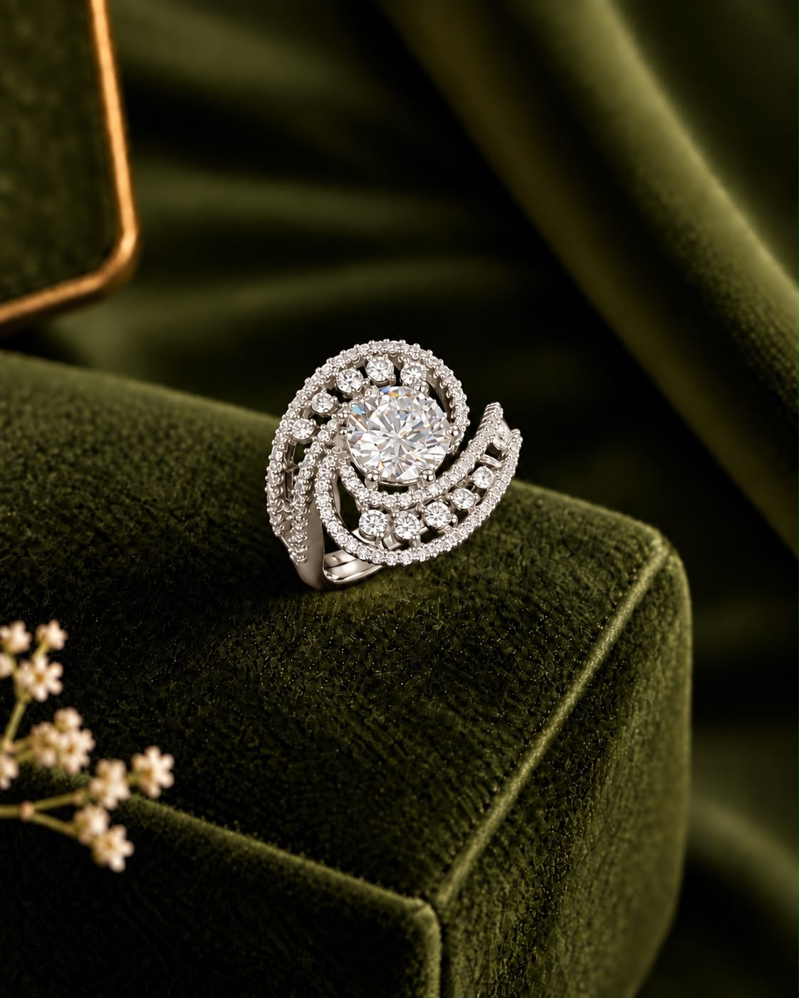 Elowen Swirl Halo Adjustable Ring