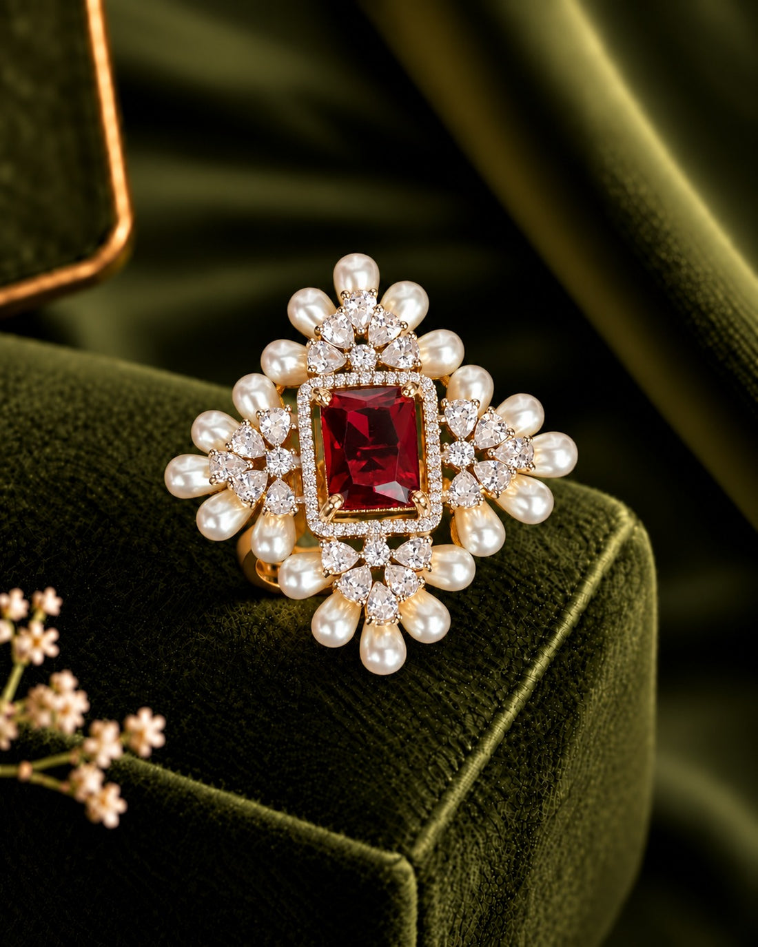 Aurelia Pearl Halo Adjustable Ring