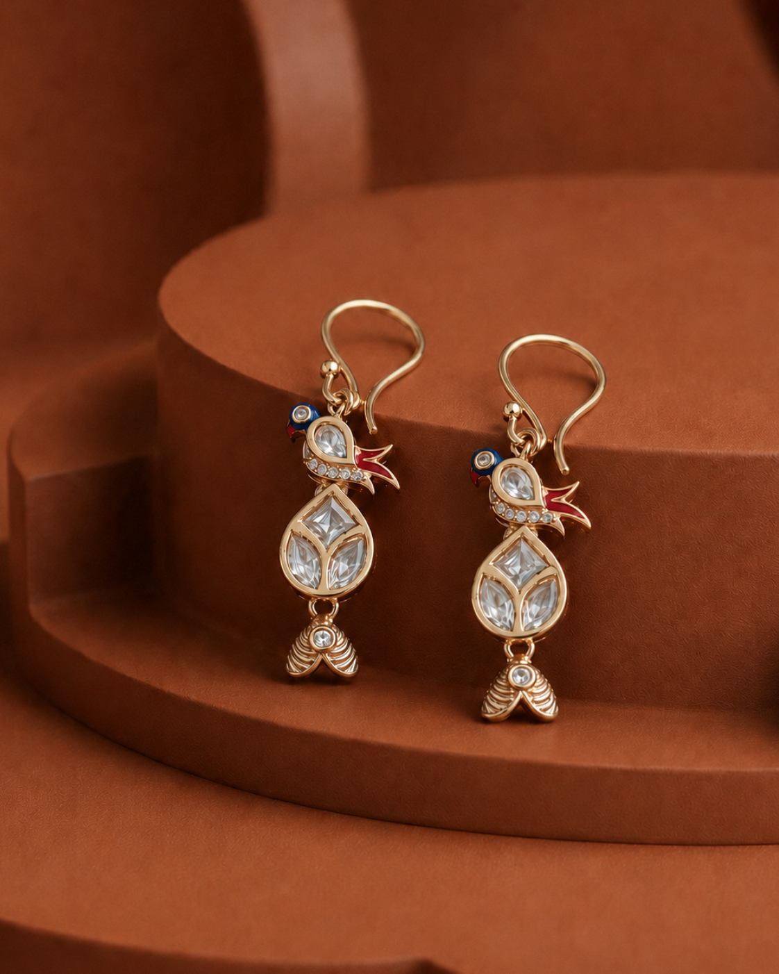 Mayurika Drop Crystal Bird Earrings