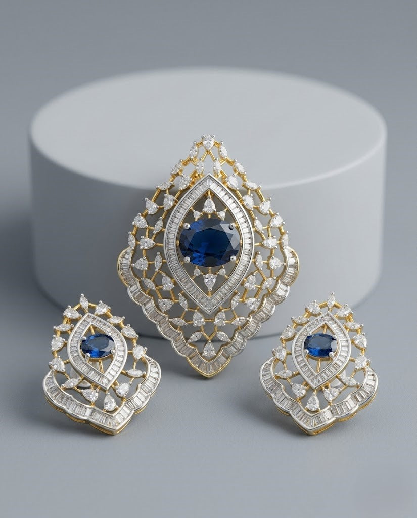 Royal Drop Designer Pendant Set – Ruby & Emerald Stone Diamond Look Jewellery Set