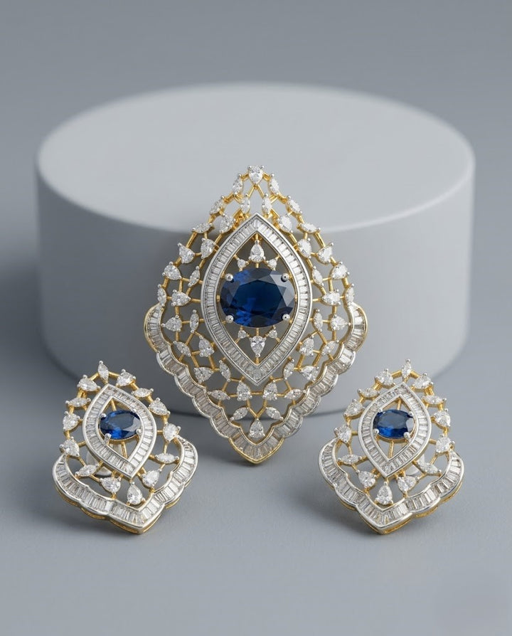 Royal Drop Designer Pendant Set – Ruby & Emerald Stone Diamond Look Jewellery Set