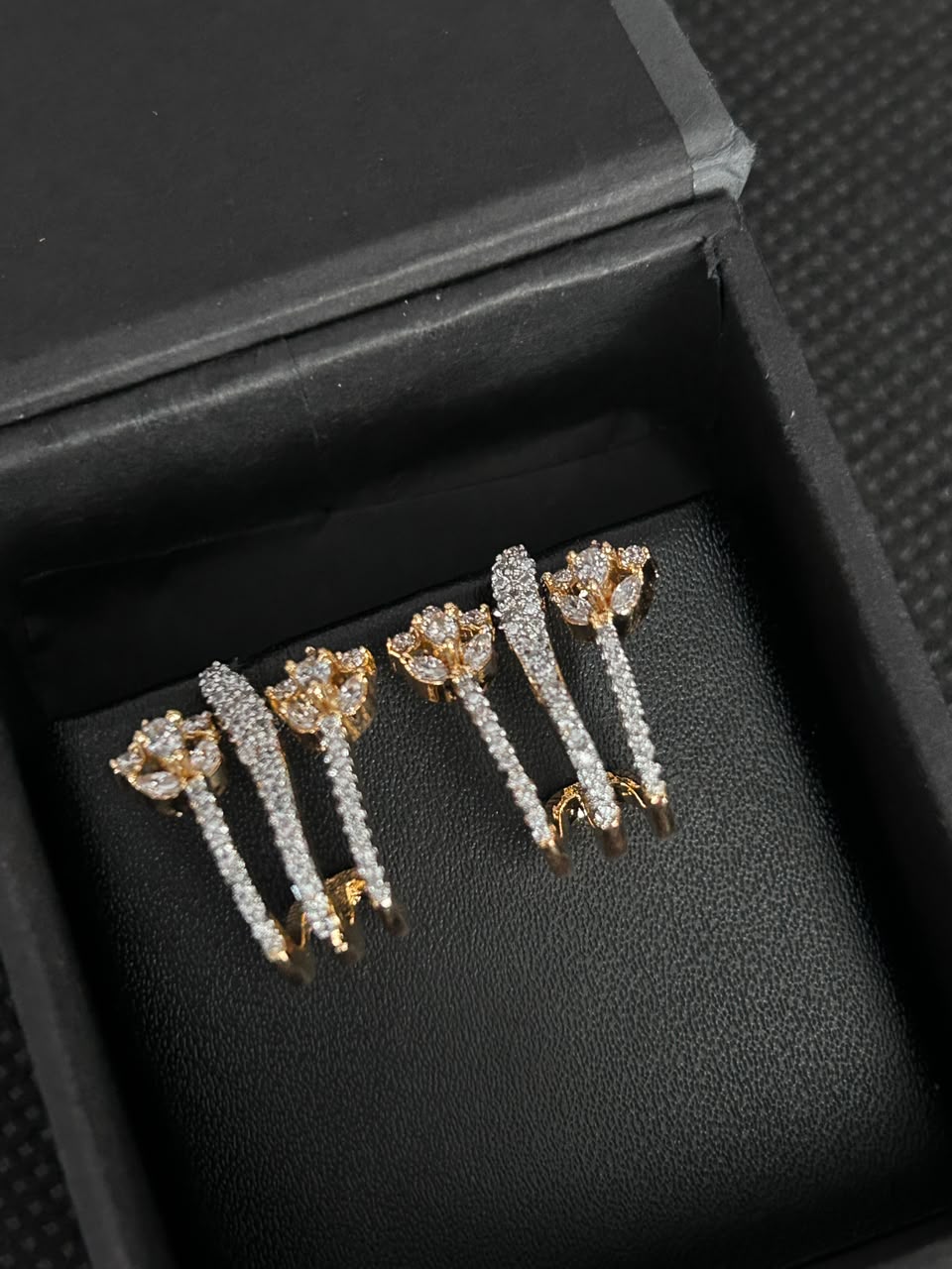 Celestia Floral Double-Line Ear Climber Earrings – Gold & Silver
