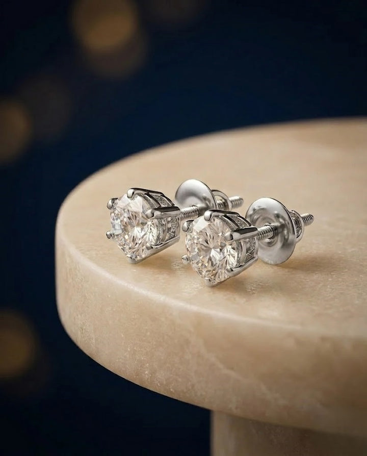 Screw Pench Ishraya Spark Gold Tone Diamond Look Solitaire Stud Earrings for Women | Screw Back Tops