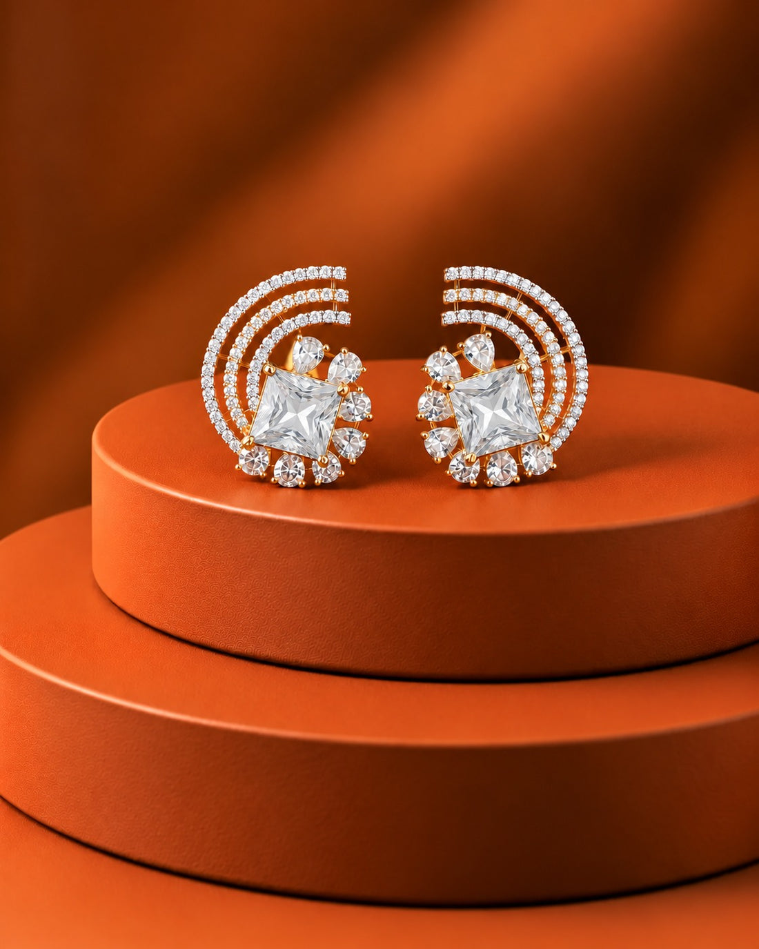 Solid Regal Arc Stone Stud Earrings