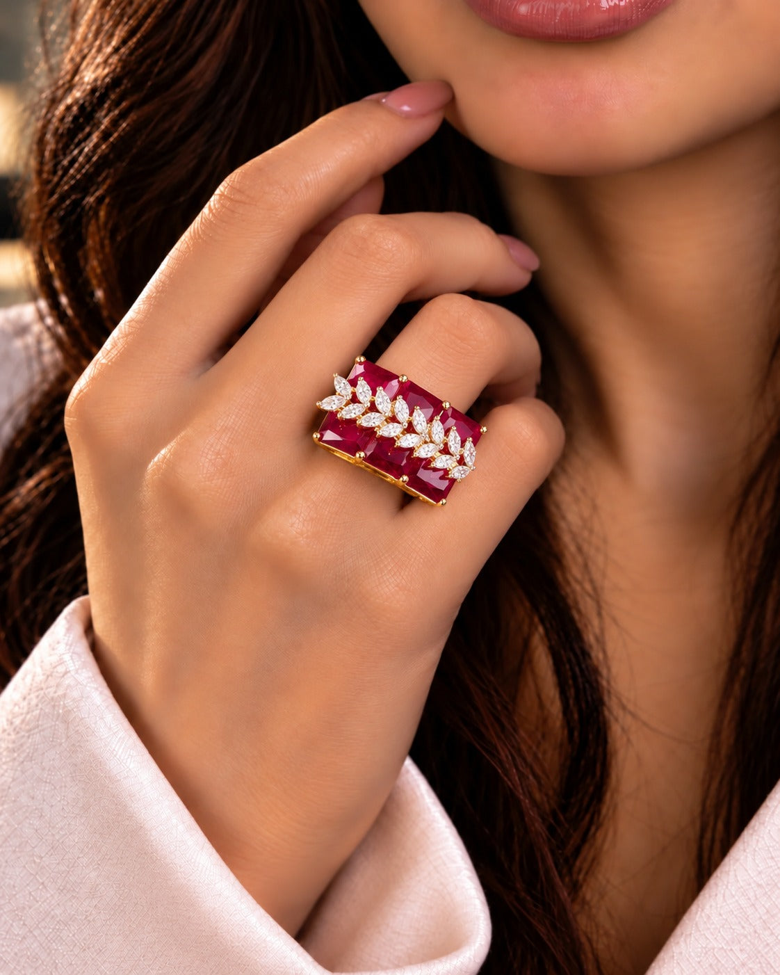 Elowen Crystal Vine Adjustable Ring