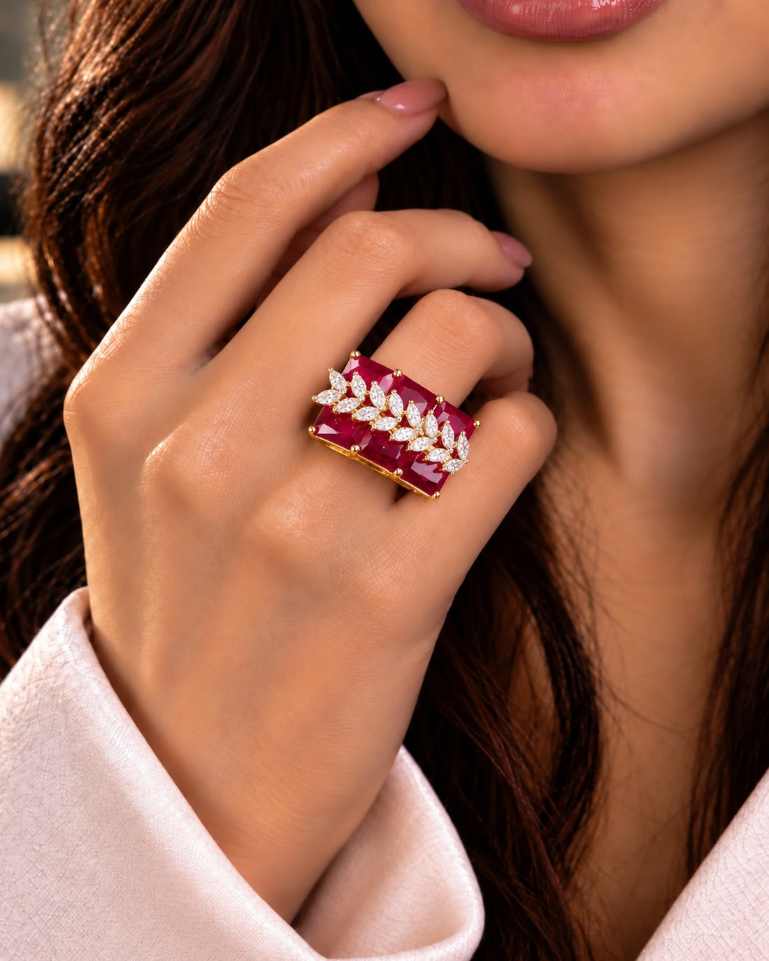 Elowen Crystal Vine Adjustable Ring