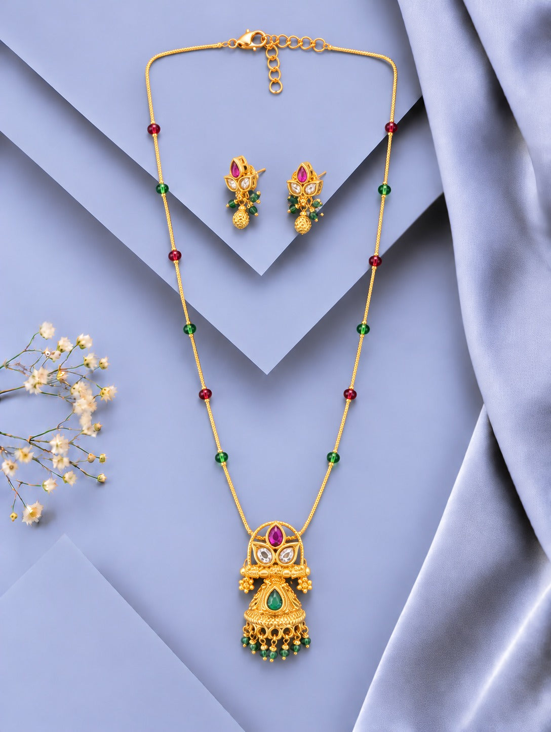 Antique Temple Pendant Mala Set