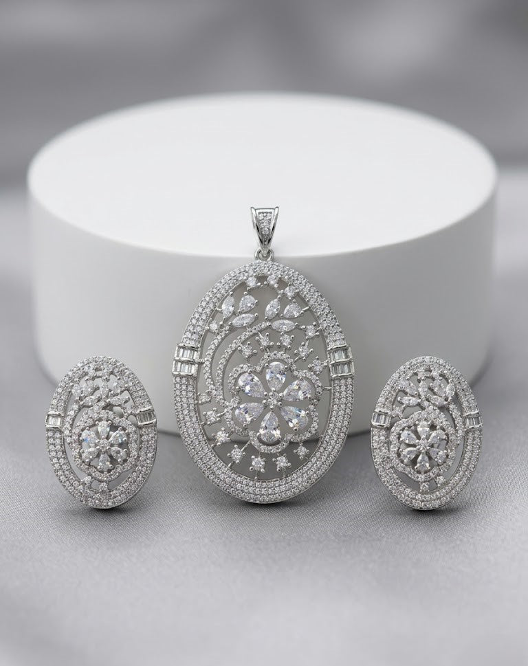 Pushpika Ruby Bloom Screw Pech Pendant Set