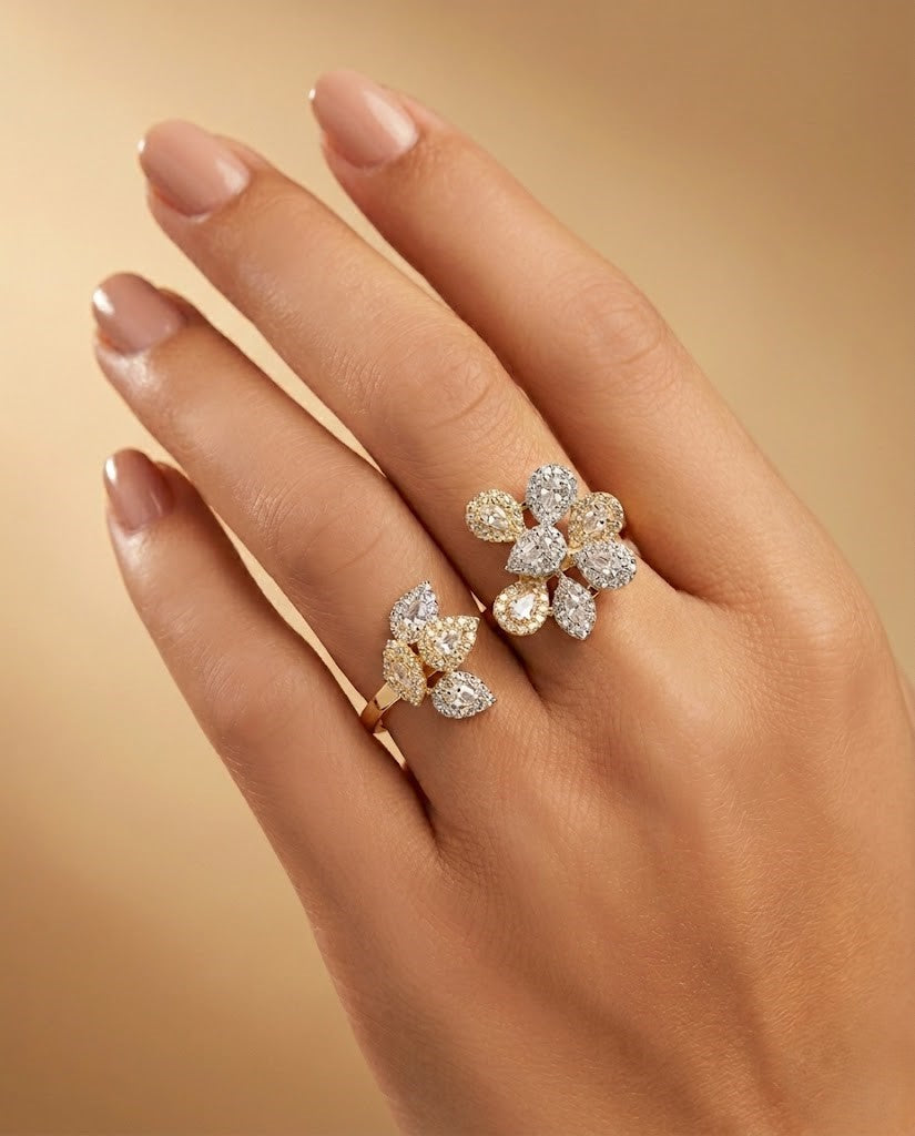 Pushpika Bloom AD Ring for Women Gold Tone Floral Adjustable Ring