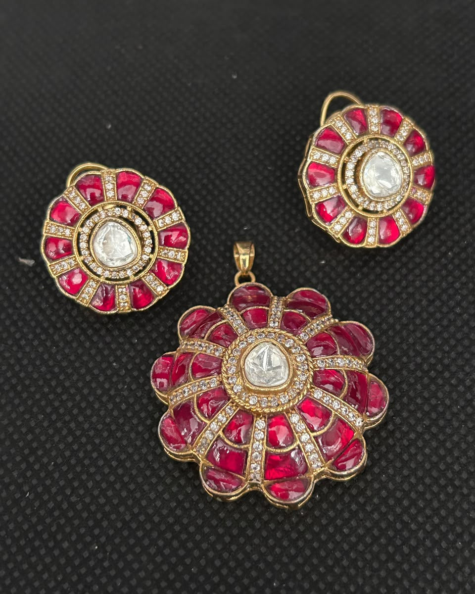 Ruby Floral Kundan Pendant Set