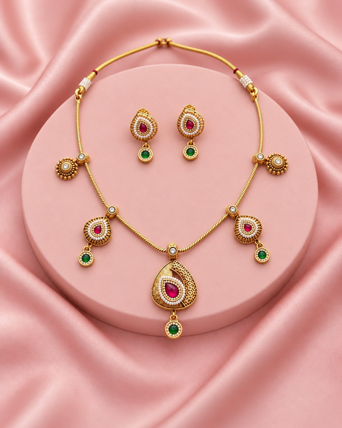 Heritage Ruby Emerald Drop Necklace Set