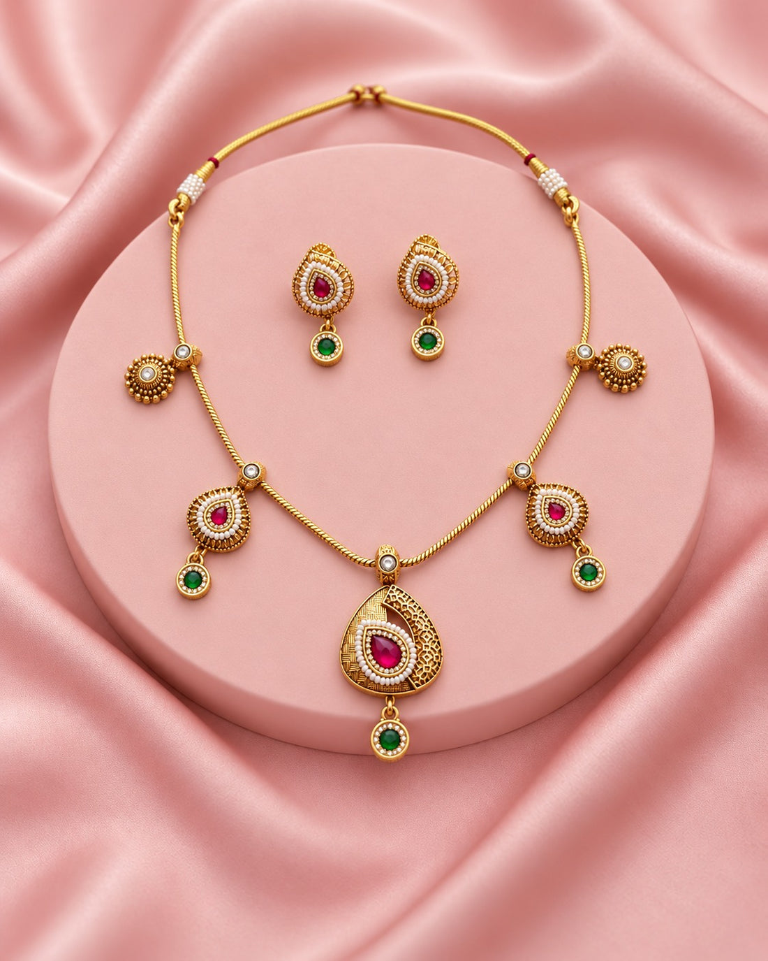Heritage Ruby Emerald Drop Necklace Set
