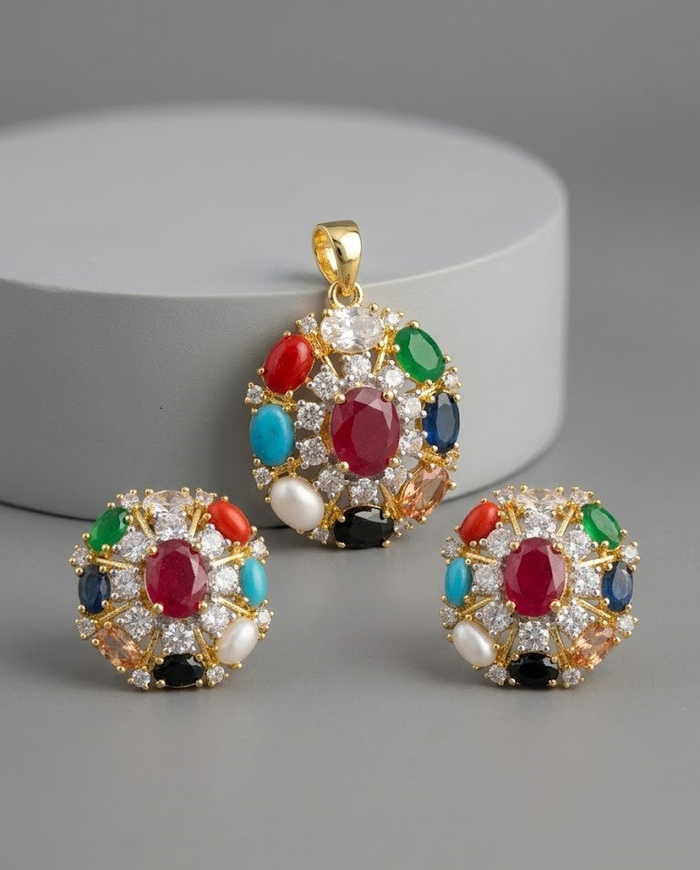 Navratna Pushpika Pendant Set