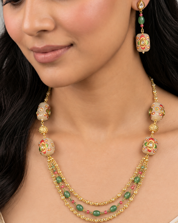 Meherika Meenakari Bead Mala & Earrings
