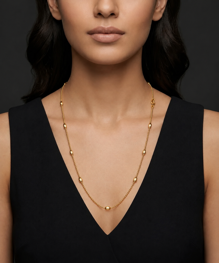 Oval Bead Gold Finish Chain for Women