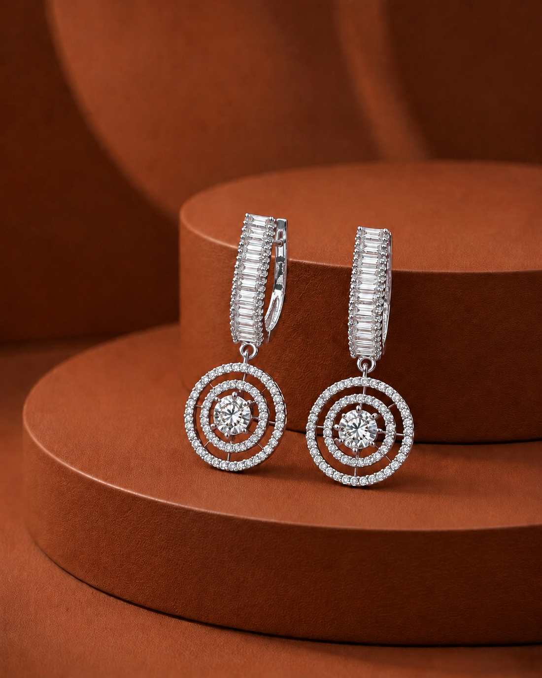 Designer CZ Baguette Drop Earrings – Gold & Silver Finish
