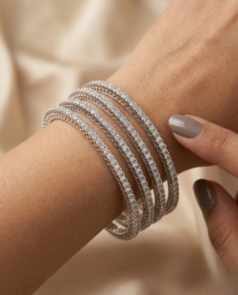 Premium Gold Plated & Silver Plated Diamond Bangles Set of 4
