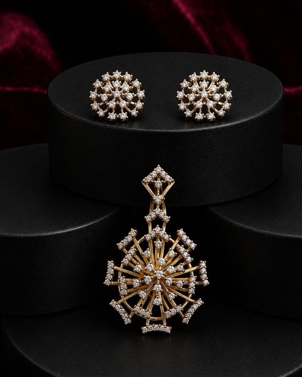 Shine with timeless elegance wearing the Aurora Starburst CZ Pendant Set.