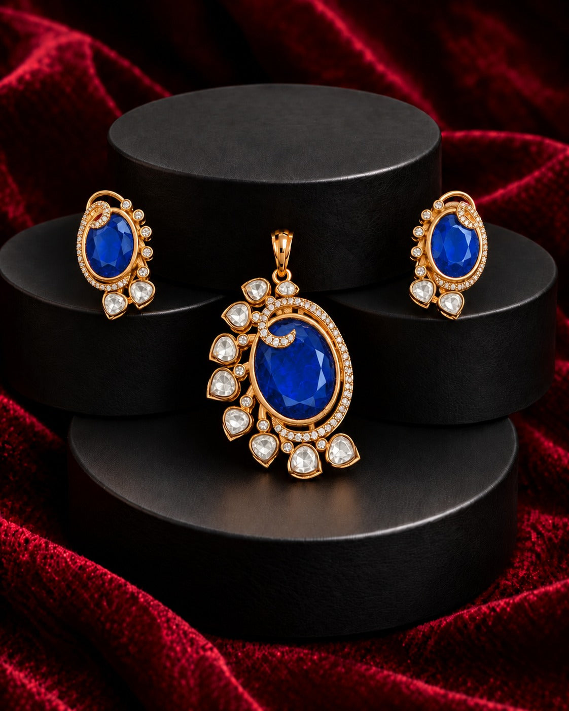 Royal Kundan Oval Pendant Set