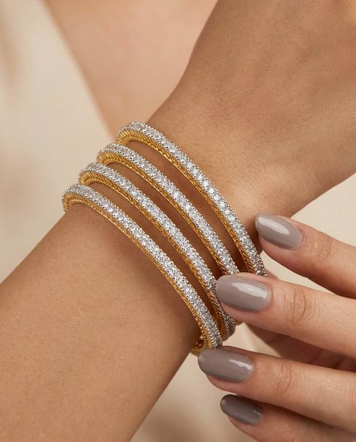 Premium Gold Plated & Silver Plated Diamond Bangles Set of 4