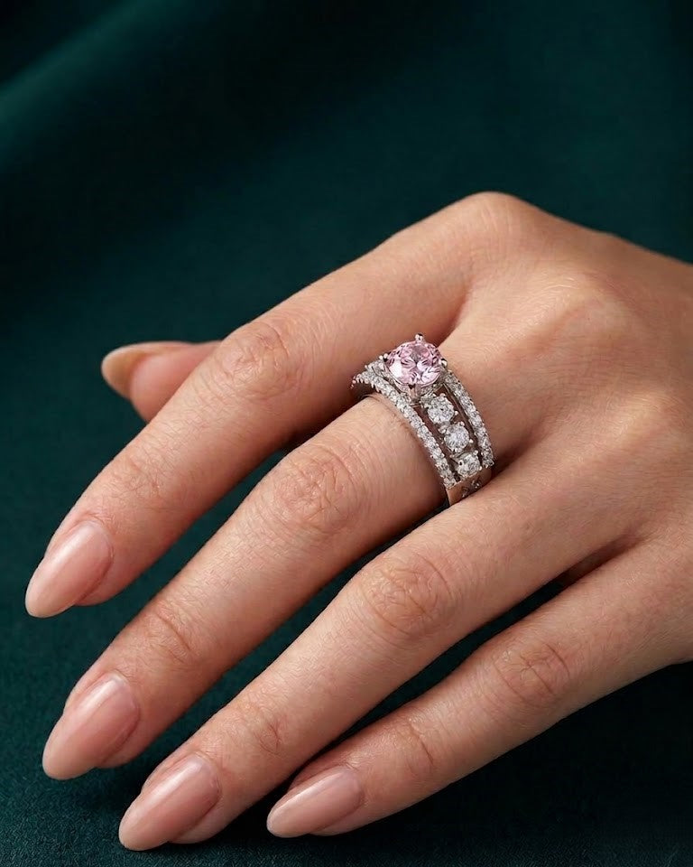 Premium Solitaire Diamond Look Ring Silver Plated Adjustable – 5 Color Variants