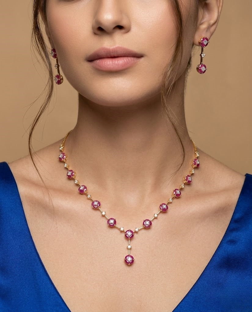 Ruhani Ruby Blossom Necklace Set