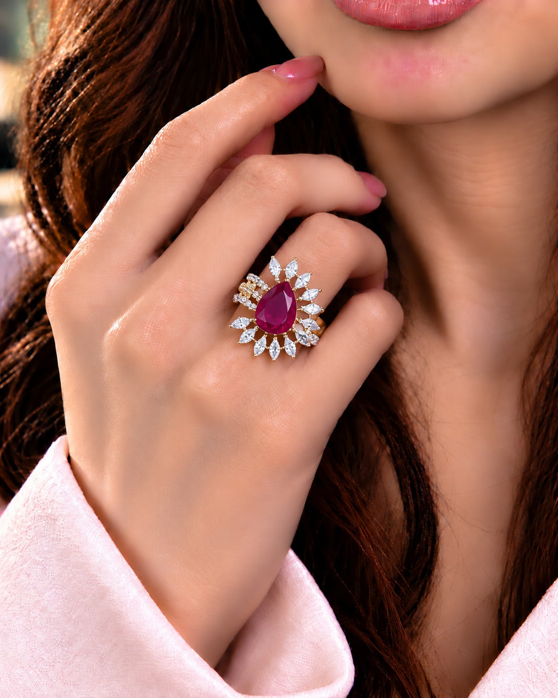 Aurevia Teardrop Halo Adjustable Ring