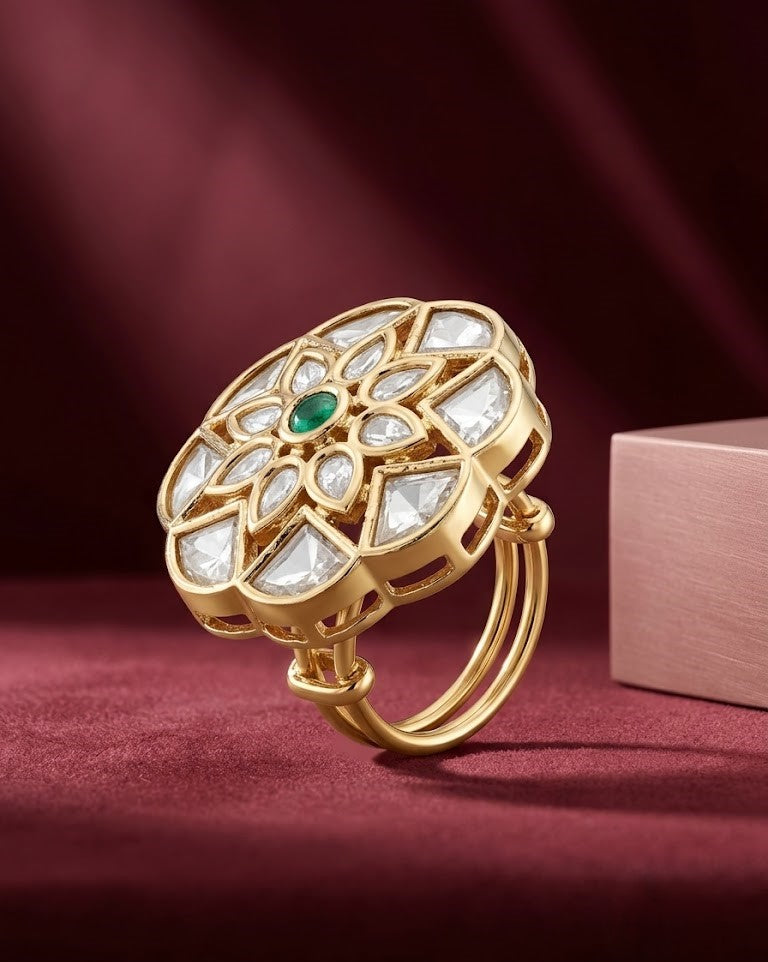 Meherika Emerald Kundan Statement Ring