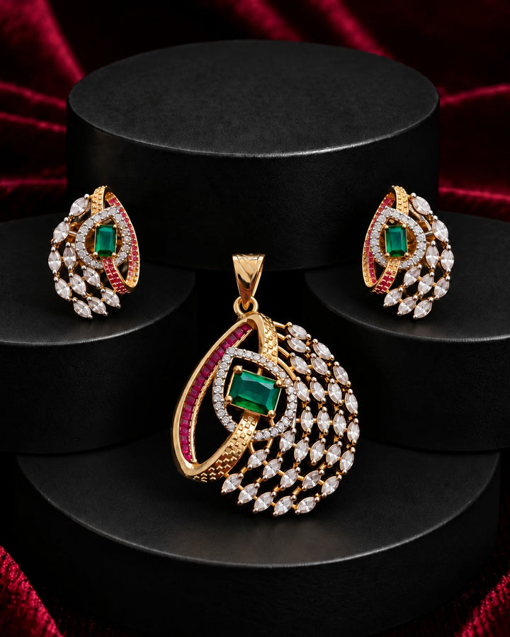 Ruby Red Crystal Pendant Set with Matching Earrings