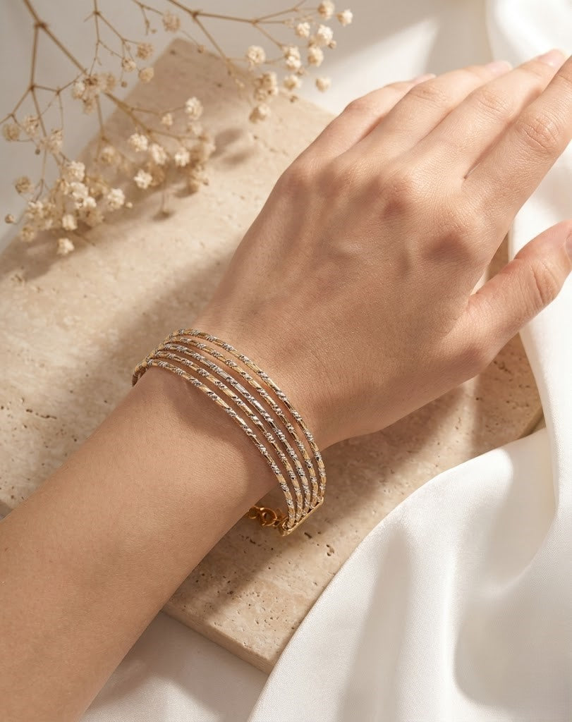 Openable Premium Textured Multi-Layer Bracelet in Gold & Silver Tone