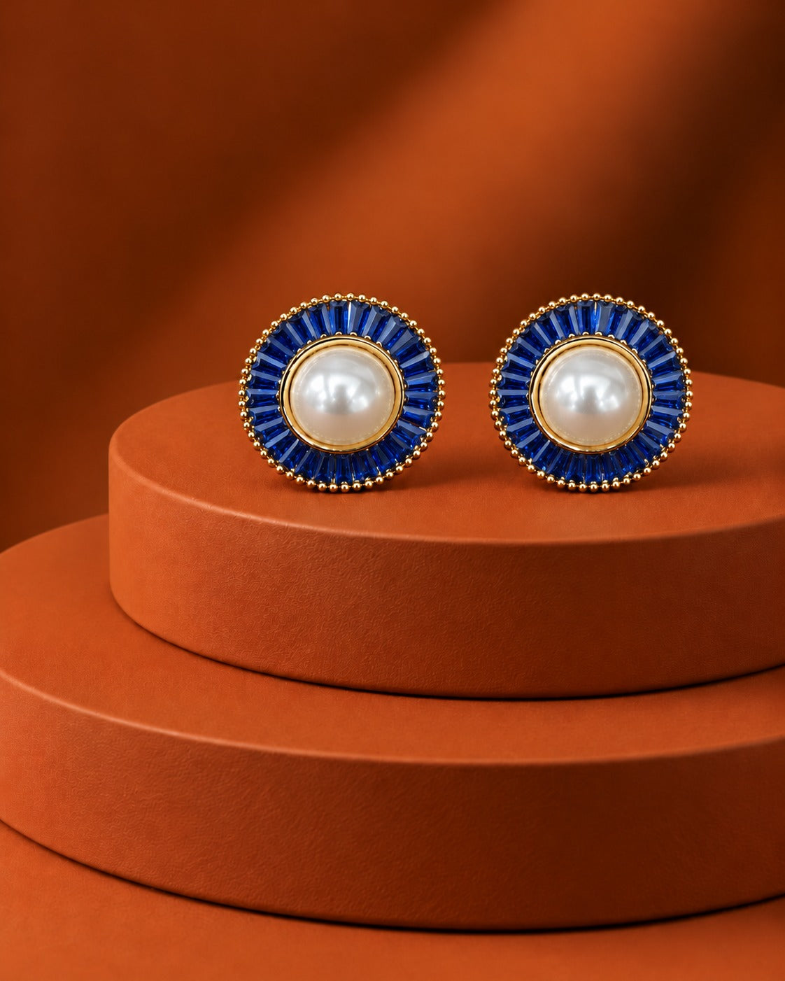 Solid Pearl Halo Baguette Stud Earrings