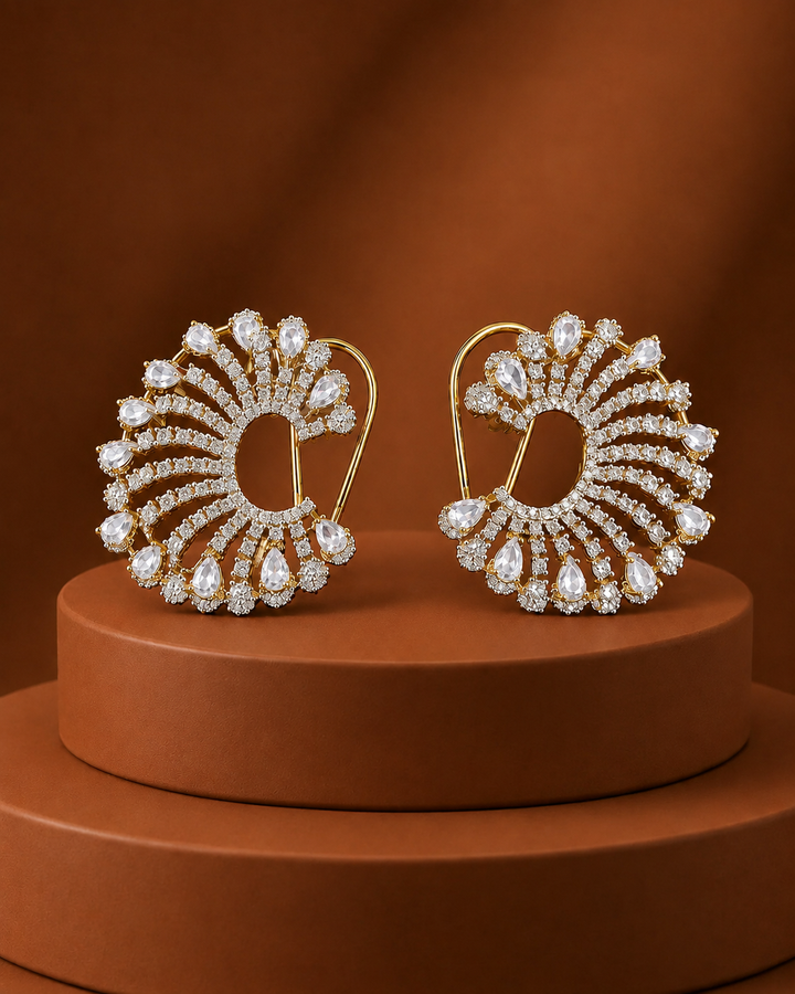 Mayurika Ruby & Emerald Diamond-Look Fan Earrings
