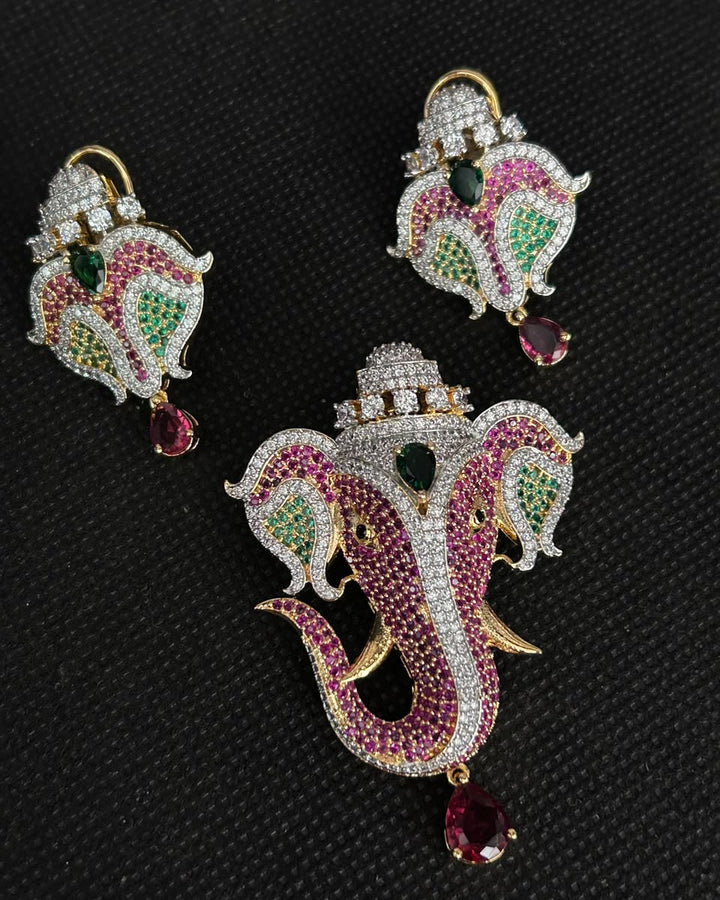 Vighnaharta Multicolour Ganesha Pendant Set