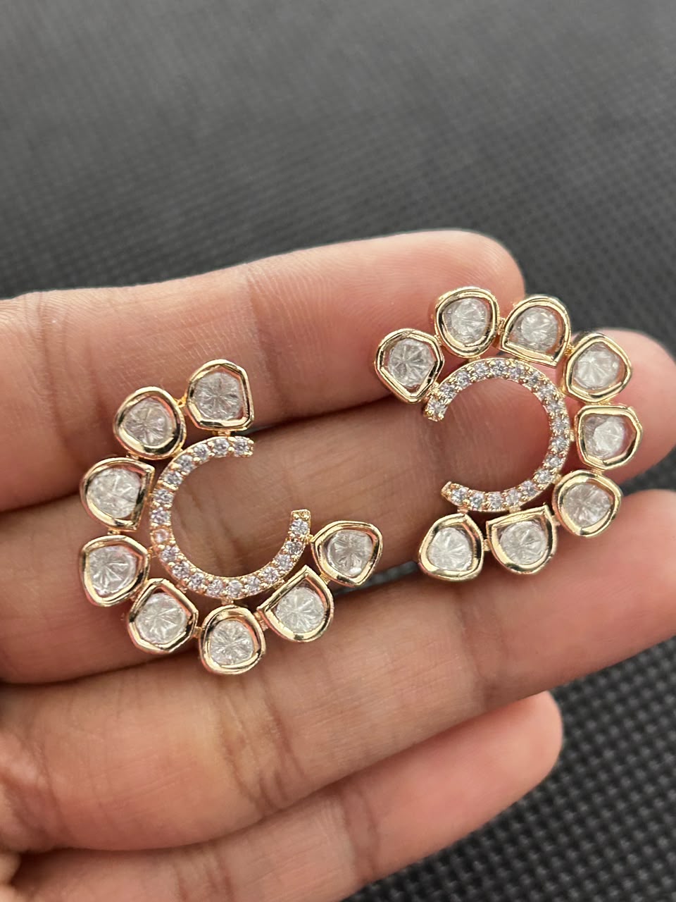 Aurevia Polki Sunburst Stud Earrings