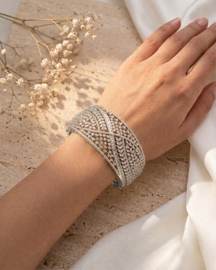 Luxury Openable Diamond Bracelet for Women | Silver Polish American Diamond Kada | Size 2.4 & 2.6 | Bridal & Party Wear