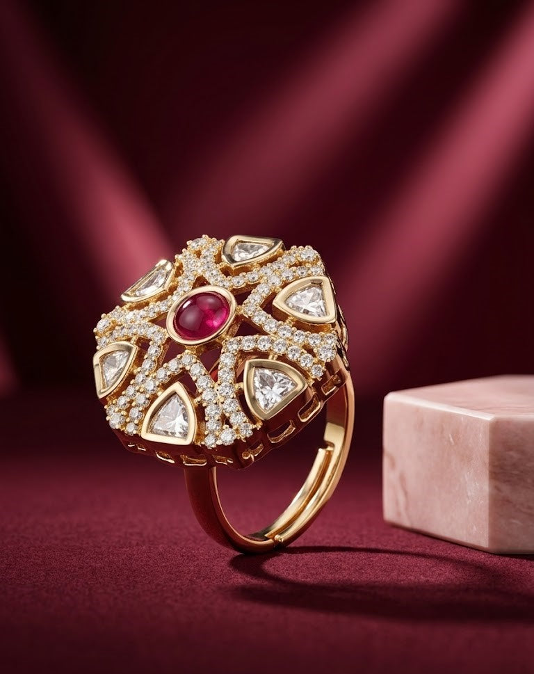 Raktima Ruby Kundan Ring for Women | Adjustable Statement Ring