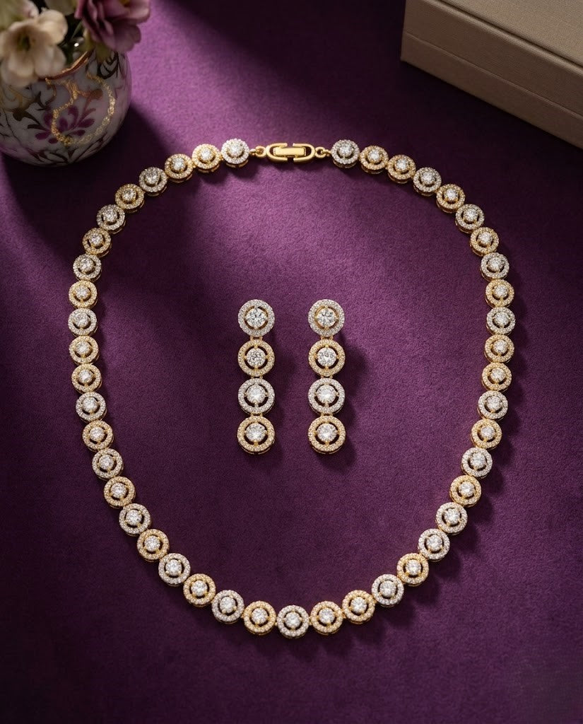 Chandrika Aura Real Look Diamond Necklace Set with Drop Earrings