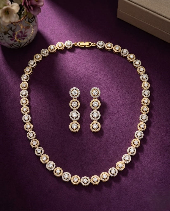Chandrika Aura Real Look Diamond Necklace Set with Drop Earrings