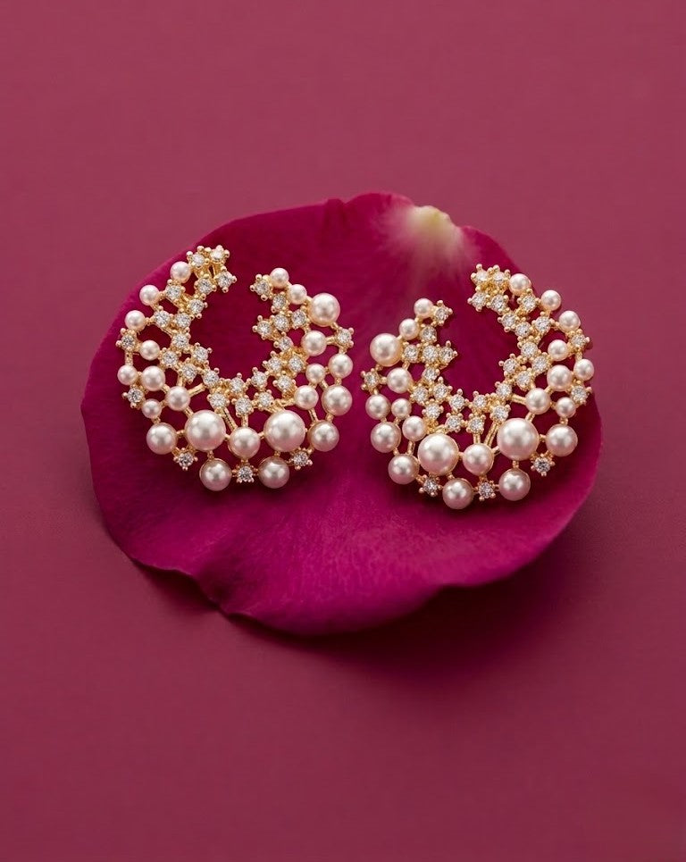 Inaya Pearl Crescent Stud Earrings
