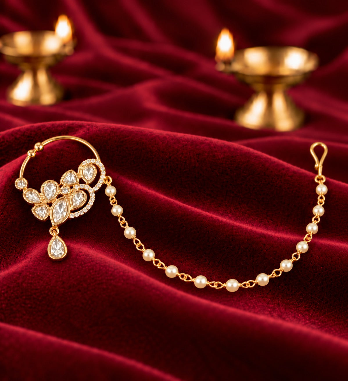 Royal Kundan Pearl Chain Nath