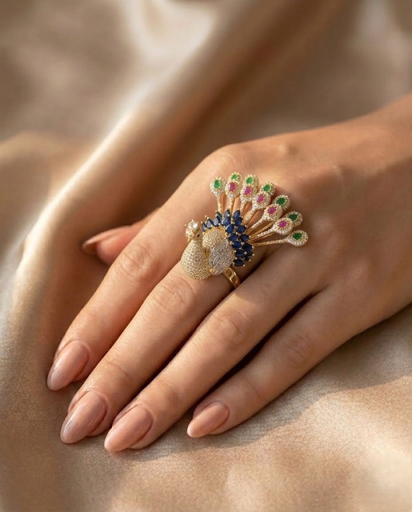 Mayurika Mor Designer Peacock Adjustable Ring