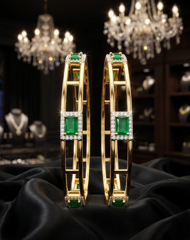 Gold Finish Ruby & Emerald Stone Bangles Set – Designer Jewellery for Women