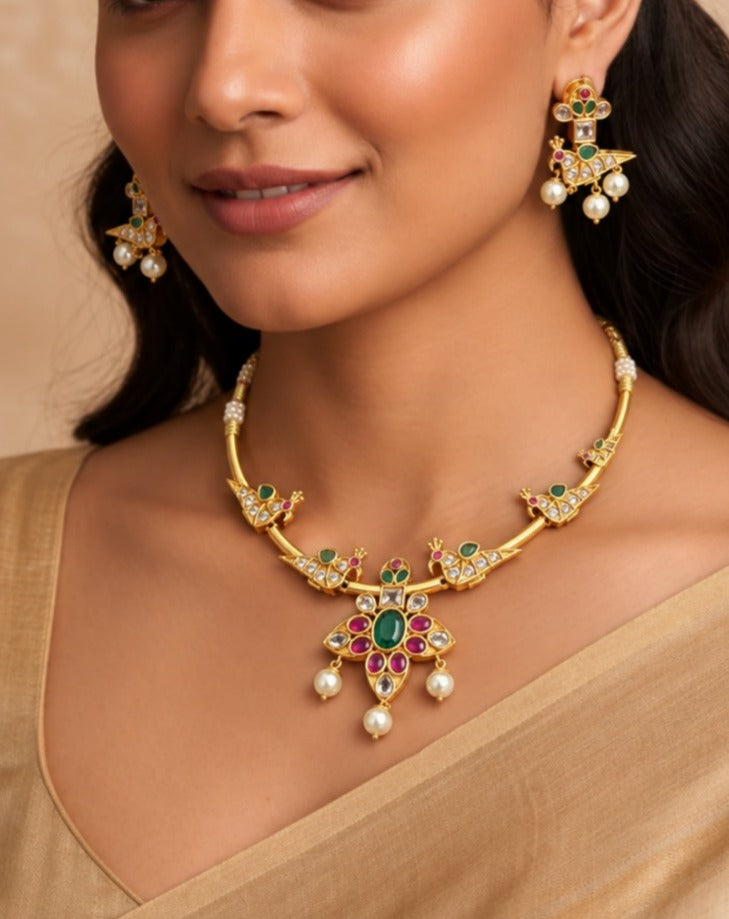 Mayur Heritage Kundan Pearl Necklace Set