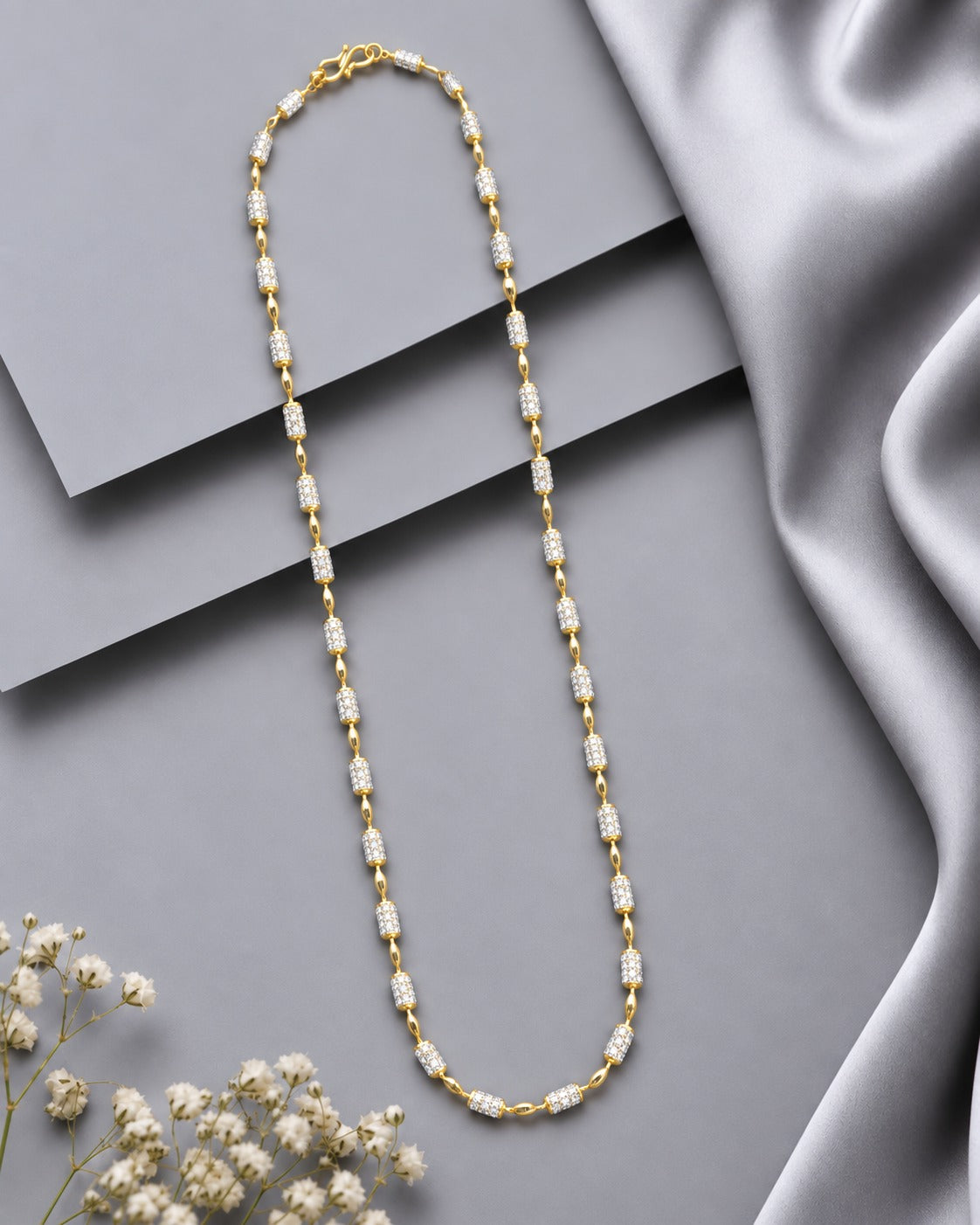 Elvara Gold-Tone Diamond-Look Barrel Bead Chain