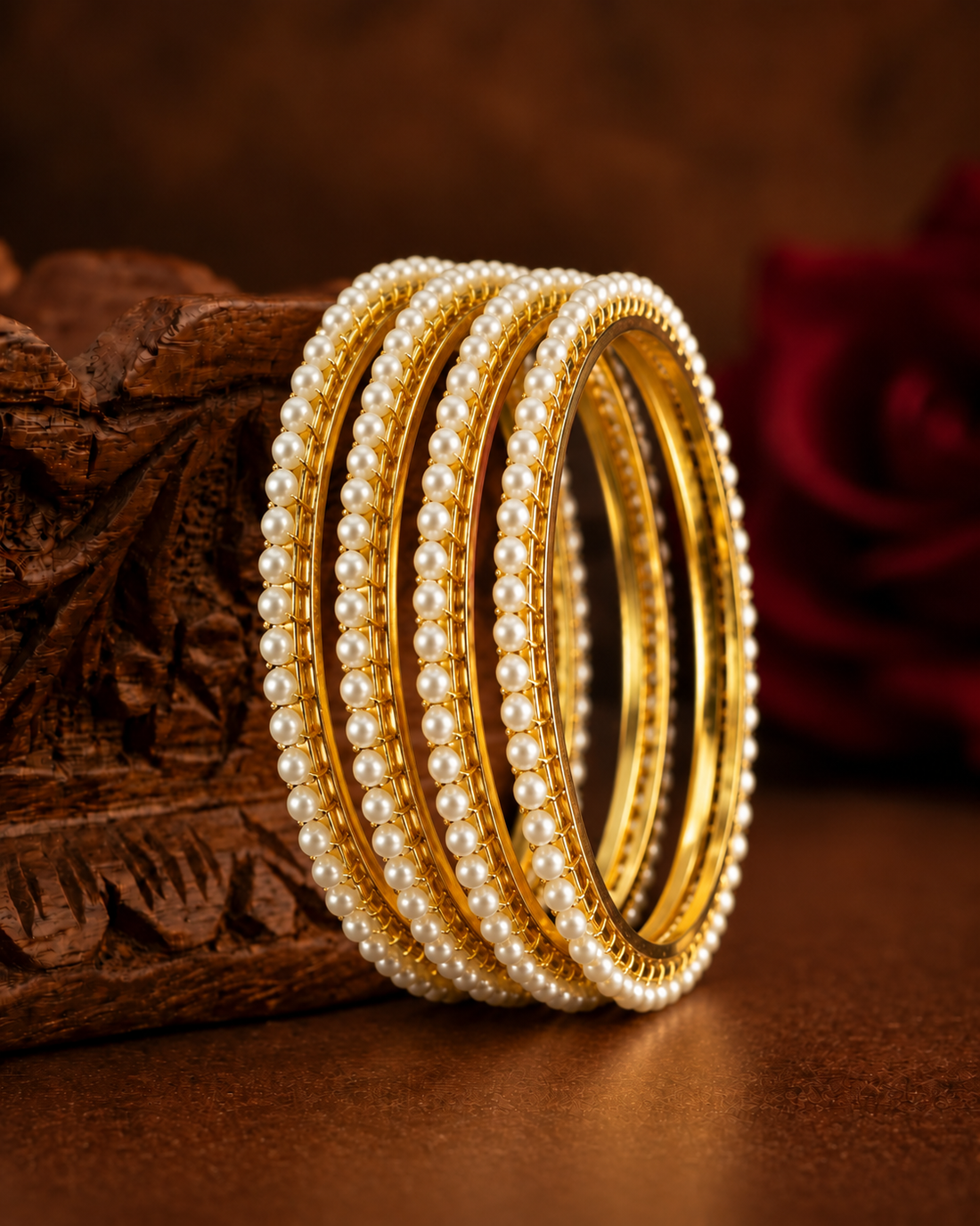 Avira Pearl Edge Gold-Finish Bangles – Set of 4