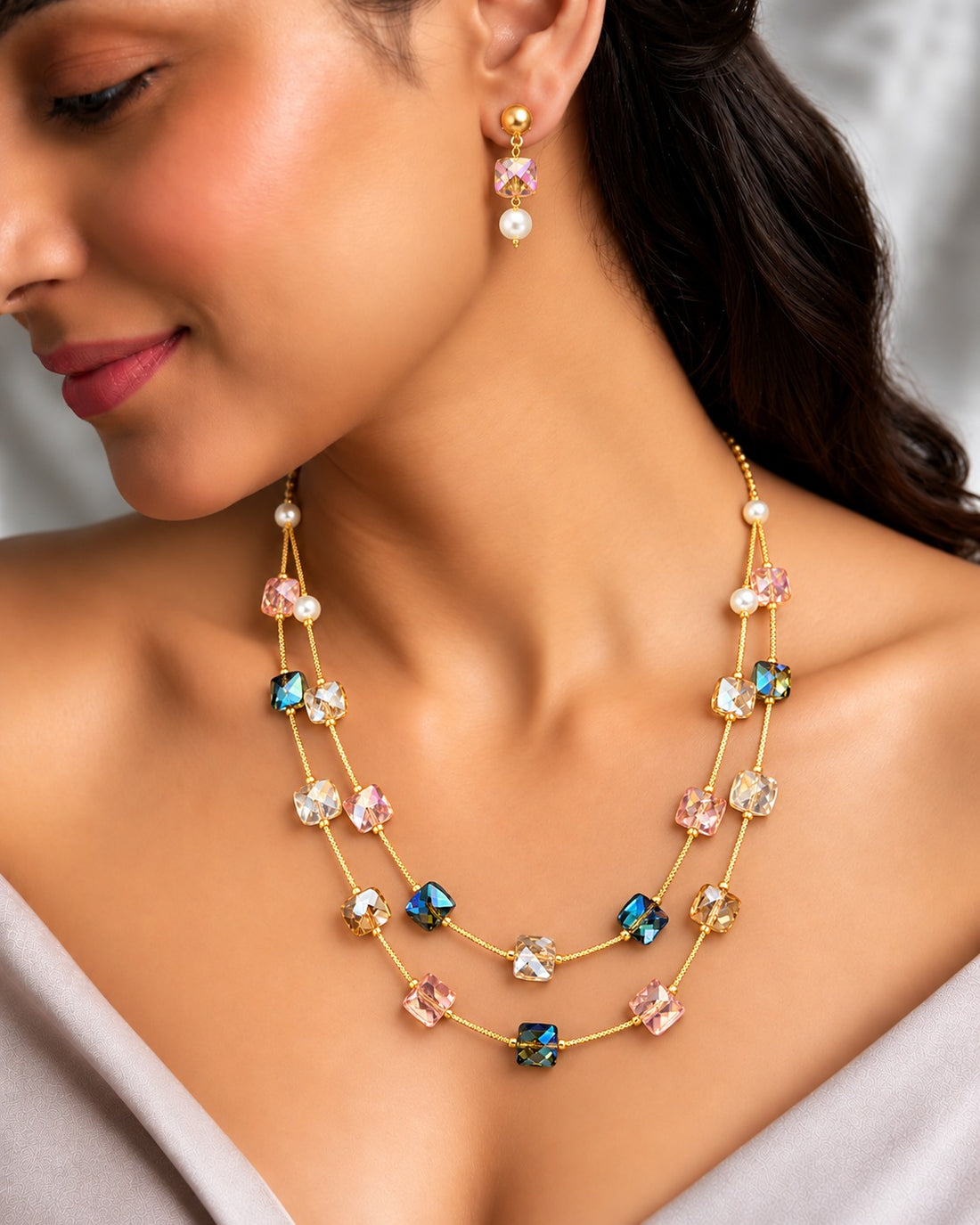 Multi Crystal Layered Necklace Set