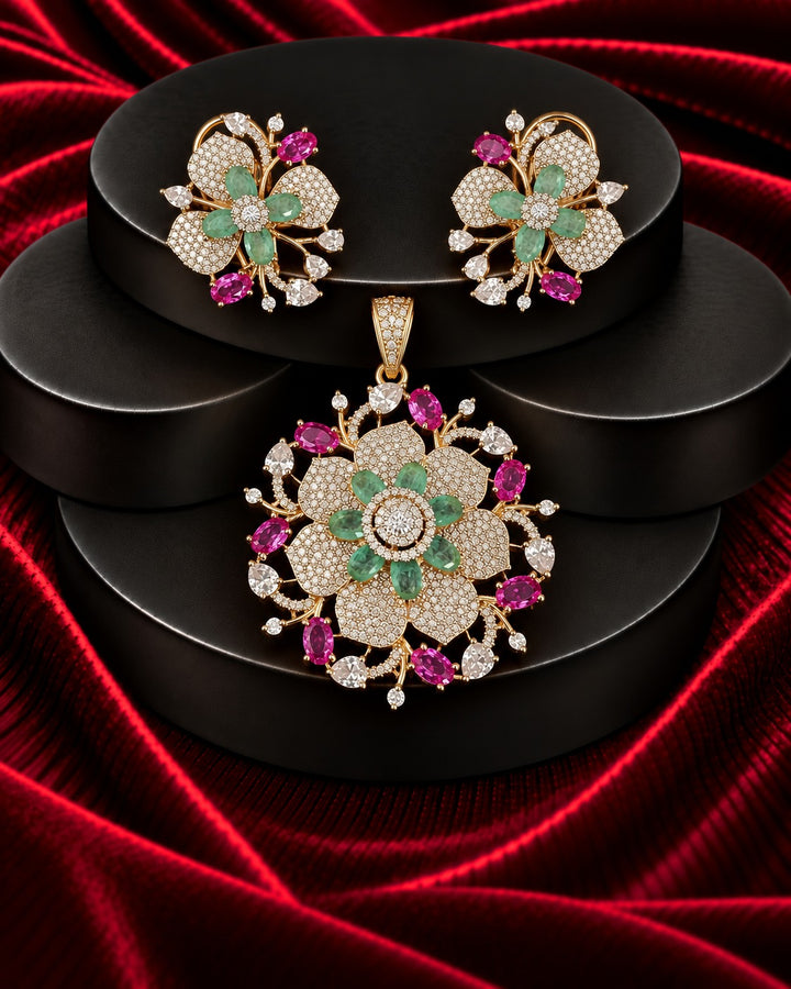 Aarvika Garden Bloom Pendant & Earrings Set