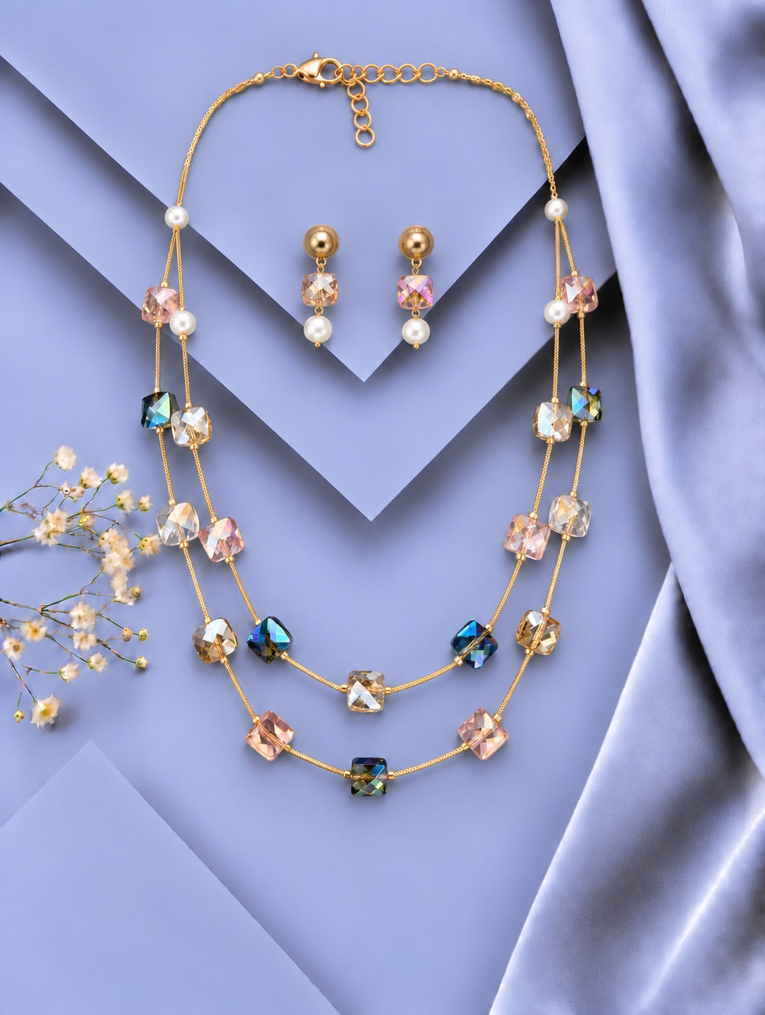 Multi Crystal Layered Necklace Set