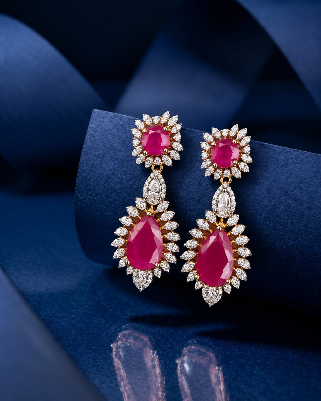 Roselle Ruby Bloom Drop Earrings