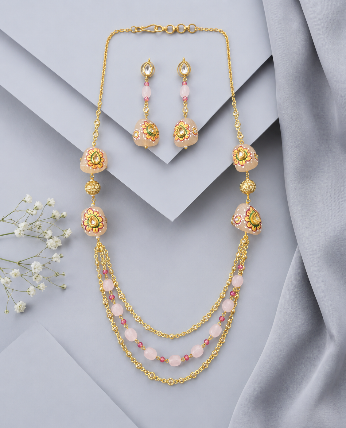 Aaradhya Meenakari Rose Mala & Earrings
